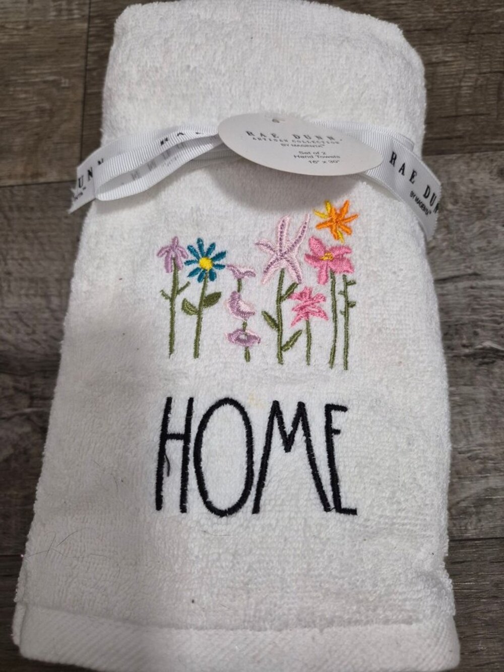 NWT Rae Dunn Artisan Collection Hand Towels Set Of 2 Embroidered Floral Home